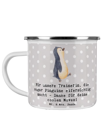 Mr. & Mrs. Panda Kaffeebecher Eiskunstlauf Trainerin mit Spruch in Grau Pastell