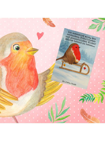 Mr. & Mrs. Panda Beileidskarte Rotkehlchen Schlitten Design mit ... in Weiß