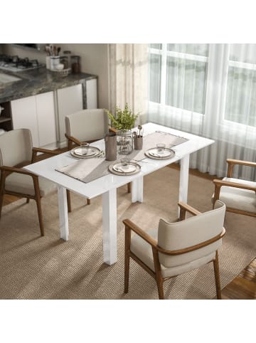 HOMCOM Ausziehbarer Esstisch in Hochglanzweiß 160L x 80B x 78H cm
