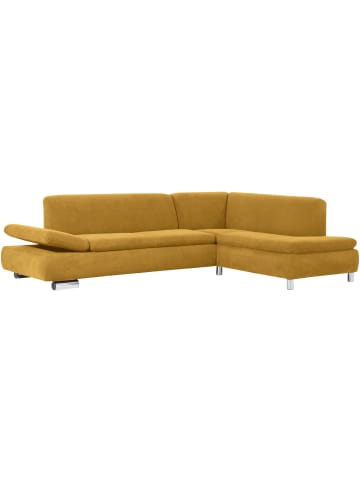 58 aufm Kessel ECKSOFA mit Ottomane rechts Kaye Bezug Veloursstoff Metallfuß verchromt / mais
