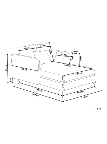 Beliani Chaiselongue CHARMES in Beige/Schwarz - (W) 124 x (H) 72 x (L) 159 cm
