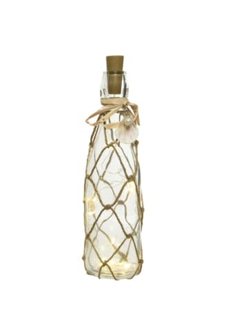 MARELIDA LED Dekoflasche Maritim mit Juteseil Leuchtflasche H: 28cm in transparent