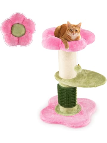 COSTWAY Kratzbaum Kratzsäule Blume 69 cm in Rosa