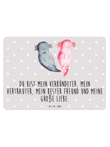 Mr. & Mrs. Panda Blechschild Axolotl Freundin mit Spruch in Grau Pastell