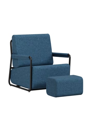 SoBuy Sessel mit Hocker in Tiefblau - (W) 67 x (H) 78 x (L) 59.5 cm