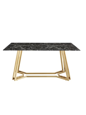 SalesFever Esstisch modern 160x90 cm mit Marmoroptik und Metallgestell in Schwarz