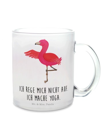 Mr. & Mrs. Panda Trinkbecher Flamingo Yoga mit Spruch in Transparent