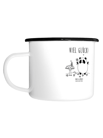 Mr. & Mrs. Panda XL Emaille Tasse Panda Glück mit Spruch in Weiß
