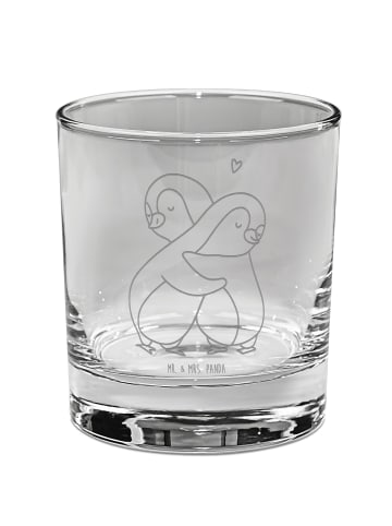 Mr. & Mrs. Panda Tumbler Glas Pinguine Kuscheln ohne Spruch in Transparent