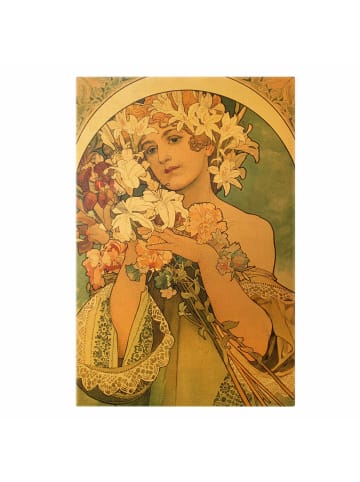 WALLART Leinwandbild Gold - Alfons Mucha - Blume in Pastell