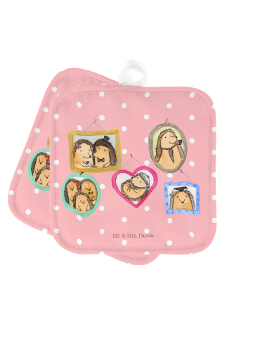 Mr. & Mrs. Panda 2er Set Topflappen  Igel Familie ohne Spruch in Rot Pastell
