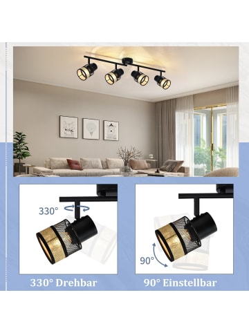 ZMH Deckenleuchte 4-flammige E27 in schwarz drehbar 330° mit Stoffe Lampenschirm