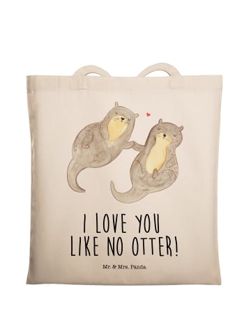 Mr. & Mrs. Panda Tote Bag Otter Hände halten mit Spruch in Creme
