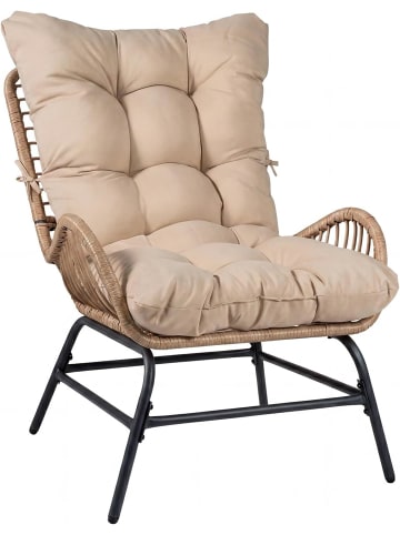 COSTWAY Gartenstuhl Polyrattan mit Kissen in Khaki