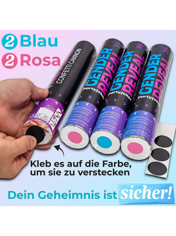 Partyjoker Gender Reveal Konfetti Kanone - 2 Rosa & 2 Blau - Biologisch