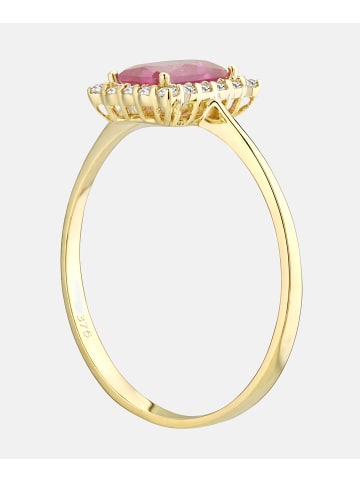 Vanlere Cluster-Ring aus 375 Gelbgold mit Zirkonia mit Rubin