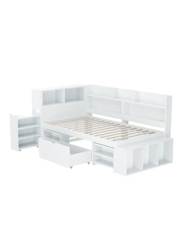 ABRIHOME Einzelbett in Weiß mit Schubladen Regal und Stauraum 90x200 cm