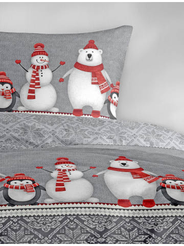 JACK 2 tlg. Biber Bettwäsche 135x200cm Winterfamilie in Grau/Rot
