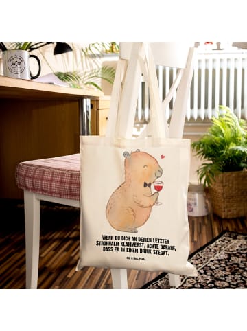 Mr. & Mrs. Panda Shopping Tasche Capybara Wein mit Spruch in Creme