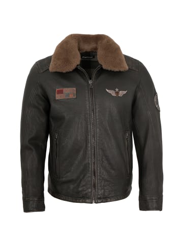 MADDOX Lederjacke Lammnappa Lammfellkragen in Antikschwarz