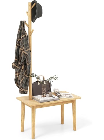 COSTWAY Garderobenständer mit Beistelltisch 3 in 1 in Beige