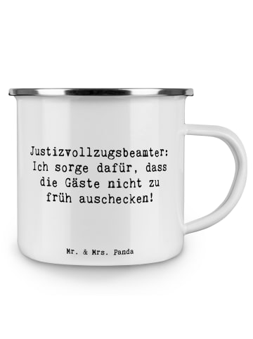 Mr. & Mrs. Panda Camping Emaille Tasse Spruch Justizvollzugsbeam... in Weiß