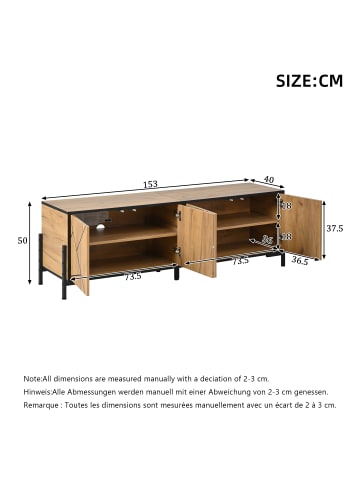 ABRIHOME TV Schrank in Natur Schwarz 153x40x50 cm mit 4 Türen geometrischem Design