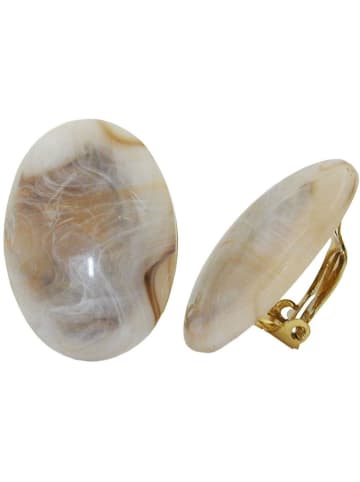 Gallay Clip Ohrring 27x19mm oval beige-horn-marmoriert glänzend Kunststoff-Bouton in creméfarben