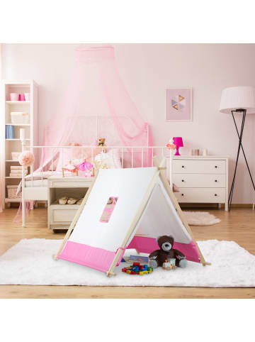 relaxdays Tipi Zelt in Weiß/ Rosa - (B)120 x (H)92 x (T)86 cm