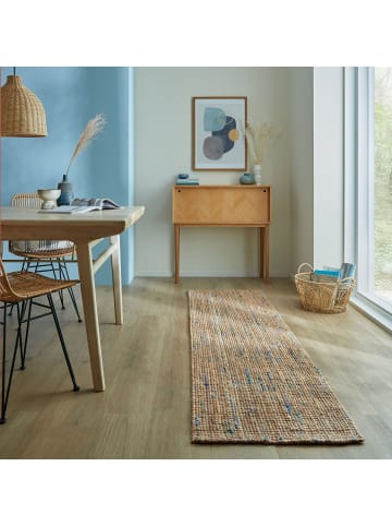 KADIMA DESIGN Juteteppich Jute Naturbelassen, Wohnzimmer in Natur-Blau