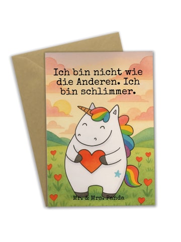 Mr. & Mrs. Panda Grußkarte Einhorn Herz Design mit Spruch in Weiß
