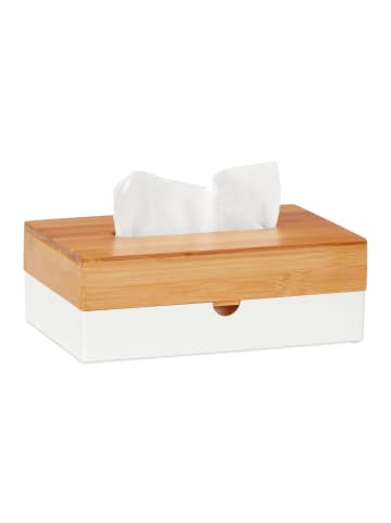 relaxdays Tücherbox in Weiß/ Natur- (B)23,5 x (H)8,5 x (T)15 cm