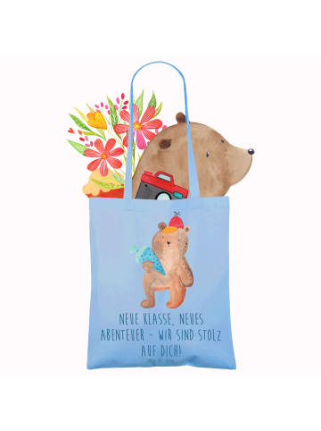 Mr. & Mrs. Panda Tote Bag Erster Schultag Abenteuer mit Spruch in Sky Blue