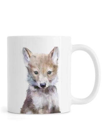 Juniqe Tasse "Little Wolf" in Braun & Weiß