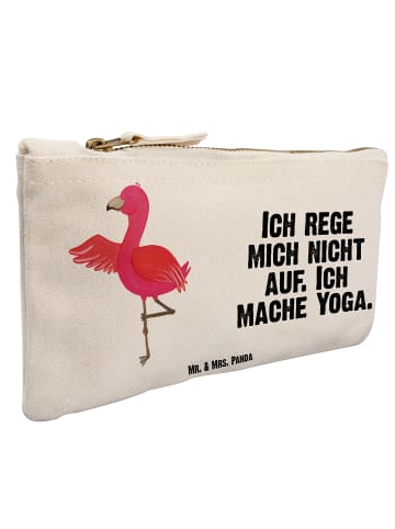 Mr. & Mrs. Panda Schminktasche Flamingo Yoga mit Spruch in Weiß