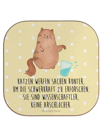 Mr. & Mrs. Panda Tisch-Untersetzer Katze Wasserglas mit Spruch in Gelb Pastell