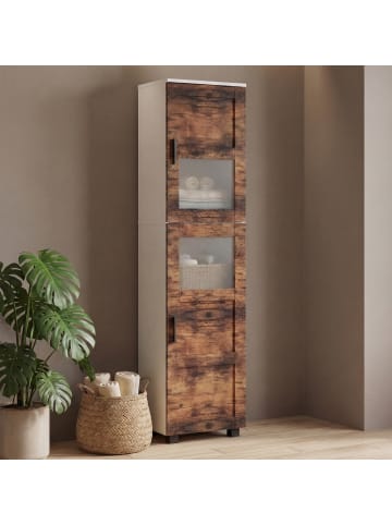 VCM  Holz Badmöbel Badschrank Hochschrank Nilari in Weiß / Vintage-Eiche