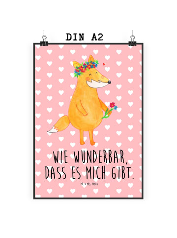 Mr. & Mrs. Panda Bild Fuchs Blumen mit Spruch in Rot Pastell