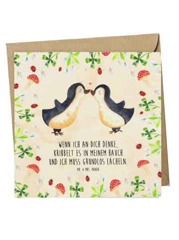 Mr. & Mrs. Panda Grußkarte Pinguine Kuss mit Spruch in Naturpapier