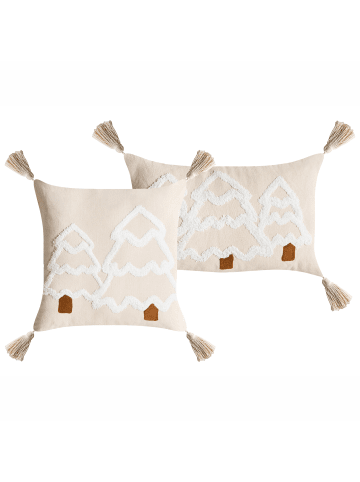 Beliani 2er-Set Dekokissen INTSIA in Beige/Weiß