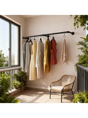 relaxdays Kleiderstange Wandmontage in Schwarz - 183 cm