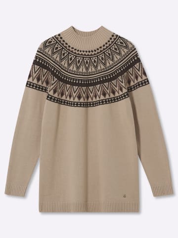sheego Langarm-Pullover in beige-schoko-gemustert