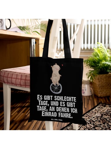Mr. & Mrs. Panda Tragetasche Bär Einrad fahren mit Spruch in Schwarz