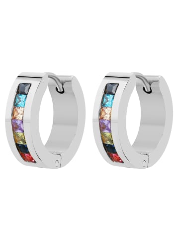 Adeliás Damen Ohrringe – Klappcreole aus Edelstahl mit Strass Steinchen in silber