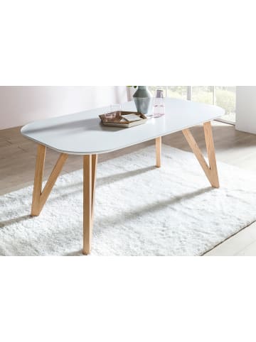 SalesFever Esstisch 180x90 cm Massivholzgestell und matt lackierte Tischplatte in Weiß