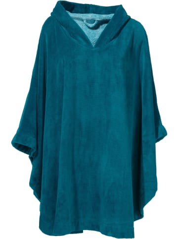 Erwin Müller Velours-Frottier Unisex-Poncho lang mit Kapuze in petrol