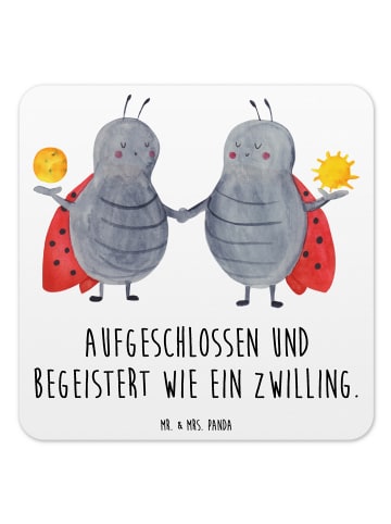 Mr. & Mrs. Panda Bierdeckel Sternzeichen Zwilling mit Spruch in Weiß