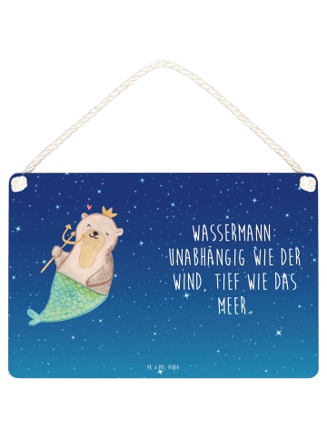 Mr. & Mrs. Panda Wandbild Holz Wassermann Astrologie mit Spruch in Sternenhimmel Blau