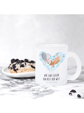 Mr. & Mrs. Panda Glas Mäuse Herz mit Spruch in Transparent