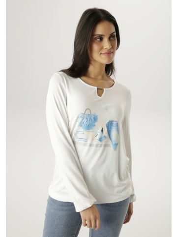 Aniston SELECTED Langarmshirt in wollweiß-hellblau-silber-blau-schwarz-sand-glitzer